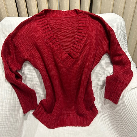 V-Neck loose l/s Sweater- deep red - Picture 7 of 11